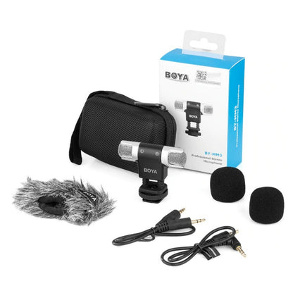 Micrófono Estéreo BOYA BY-MM3 Condensador Doble Cabeza para iPhone Android DSLR Streaming