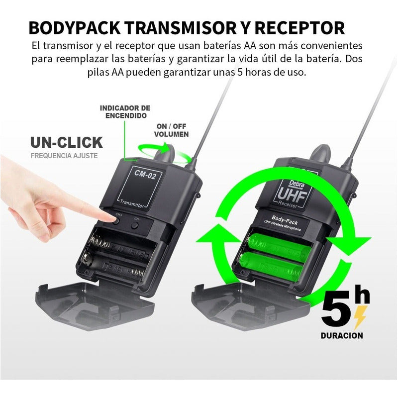 Microfono Inalambrico Debra CM-02 Uhf 30 Canales / 50 Metros Dual