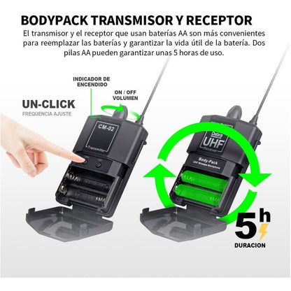 Micrófono Inalámbrico Debra UHF CM-02 Lavalier para Entrevistas DSLR Streaming Profesional