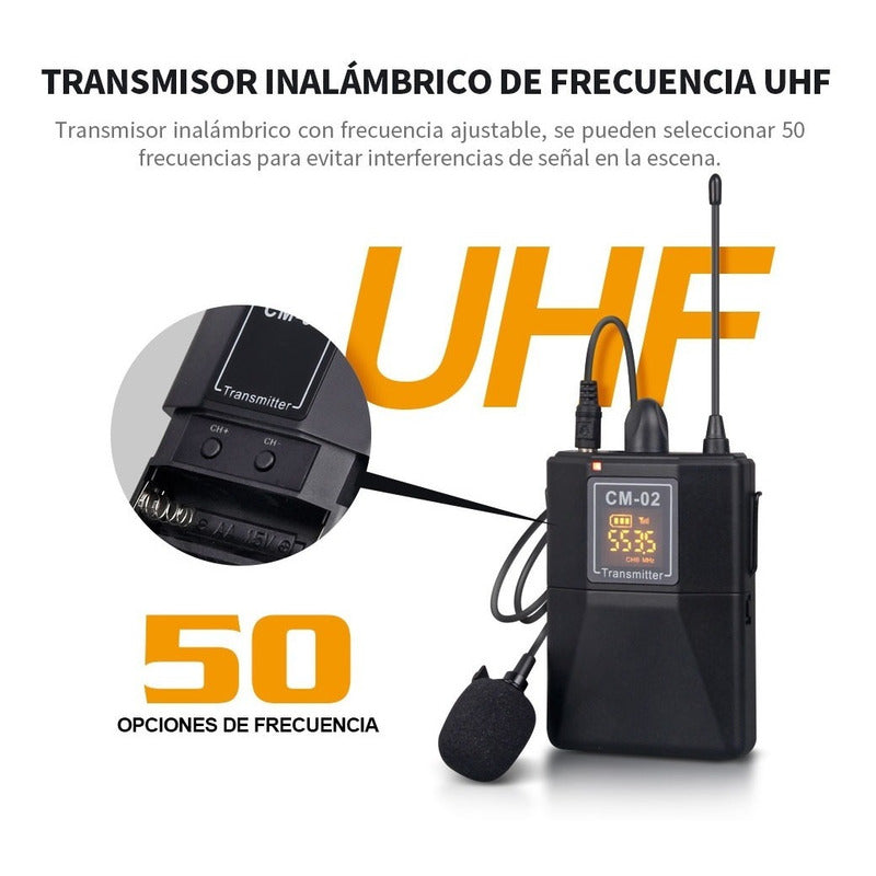 Microfono Inalambrico Debra CM-02 Uhf 30 Canales / 50 Metros Dual