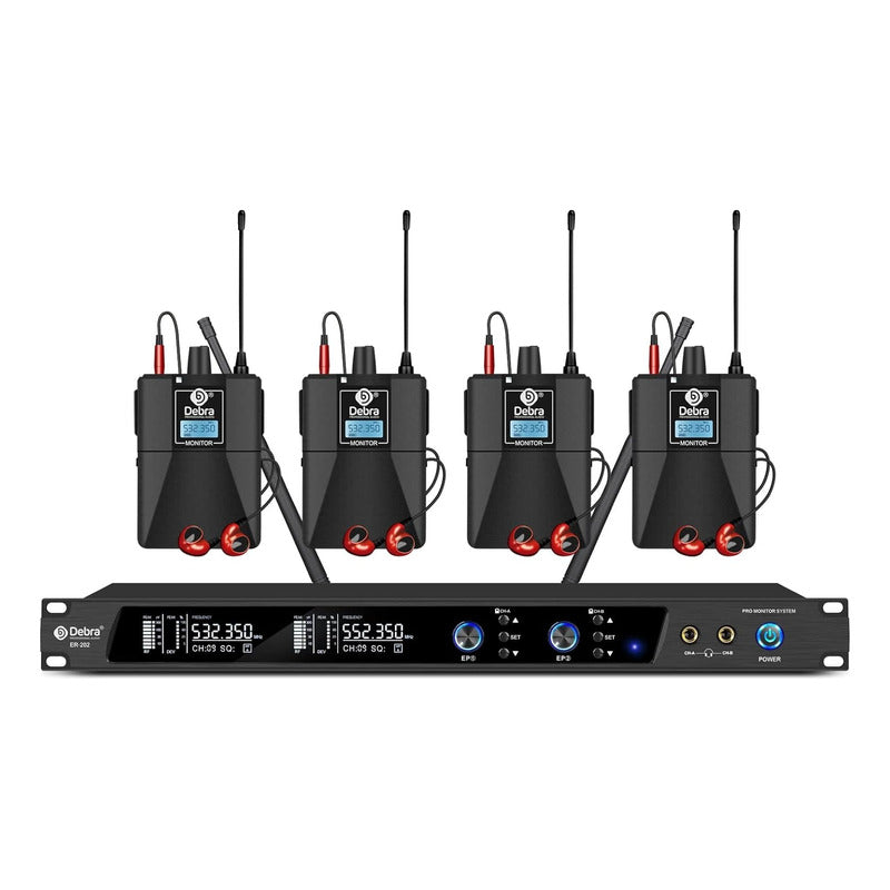 Sistema de Monitoreo inalambrico In-ear Debra  ER-202 Uhf Bluetooth + 4 Receptores