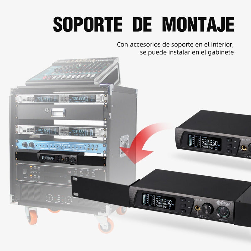 Sistema de Monitoreo inalambrico In-ear Debra  ER-102 Uhf Bluetooth 2 Receptores