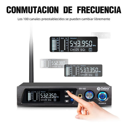 Sistema de Monitoreo inalambrico In-ear Debra  ER-102 Uhf Bluetooth 2 Receptores