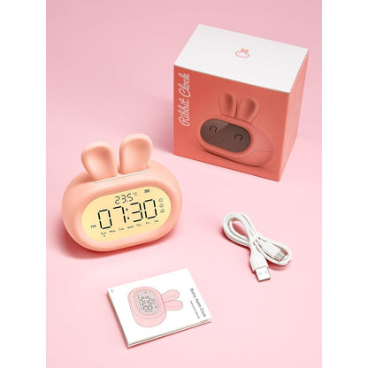 Reloj Despertador Infantil Conejito – Triple Alarma y Luz Nocturna Rosado