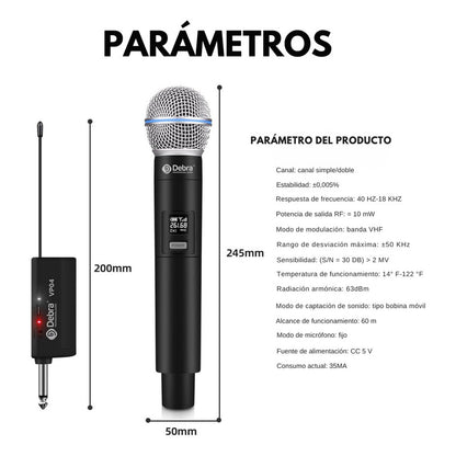 Micrófono Inalámbrico Debra VP-01 – 50 m, 6.5 mm, Recargable