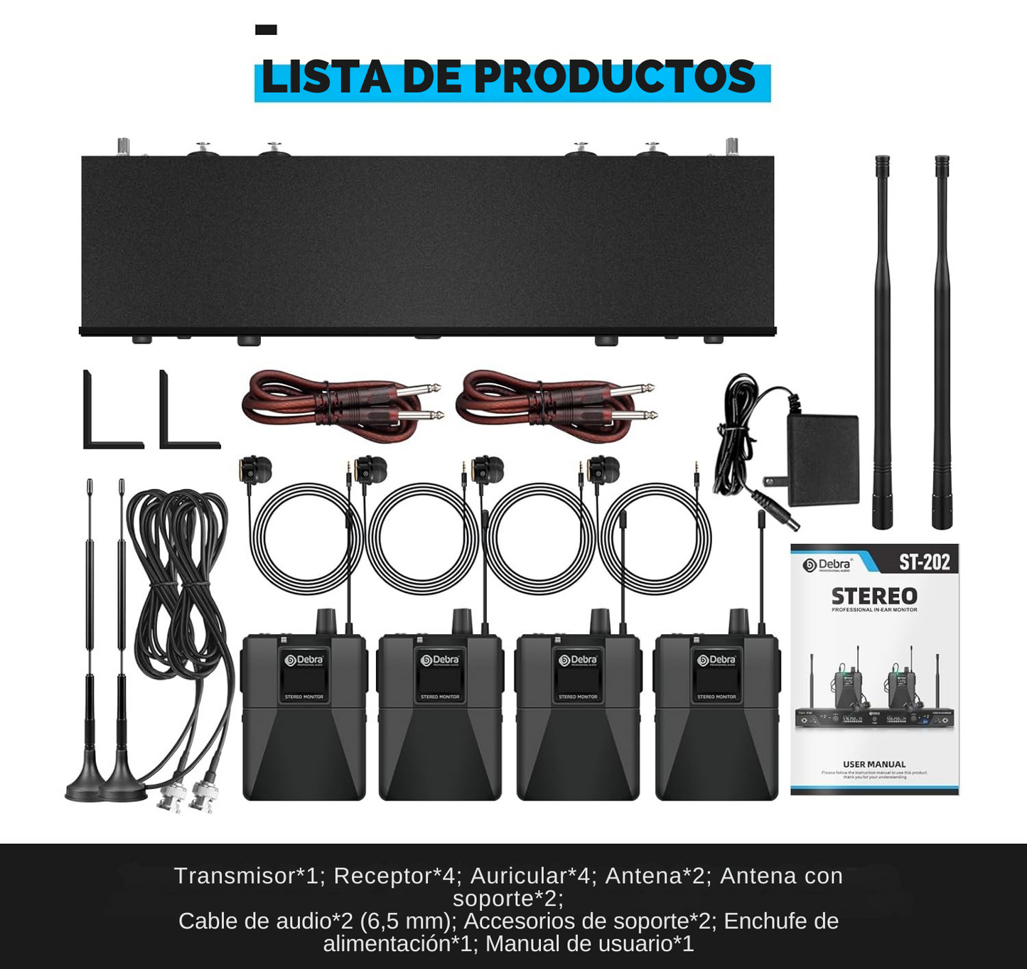 Sistema de Monitoreo Estéreo ST-202 – 24-bit/44.1k, UHF 560–590 MHz, BT 5.0