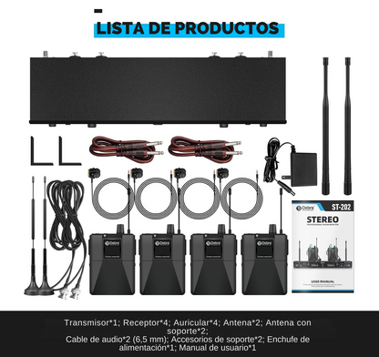 Sistema de Monitoreo Estéreo ST-202 – 24-bit/44.1k, UHF 560–590 MHz, BT 5.0