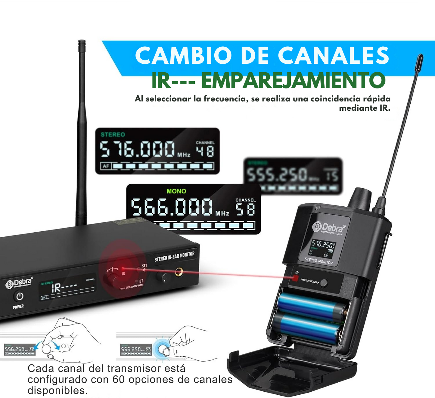 Sistema de Monitoreo Estéreo ST-202 – 24-bit/44.1k, UHF 560–590 MHz, BT 5.0