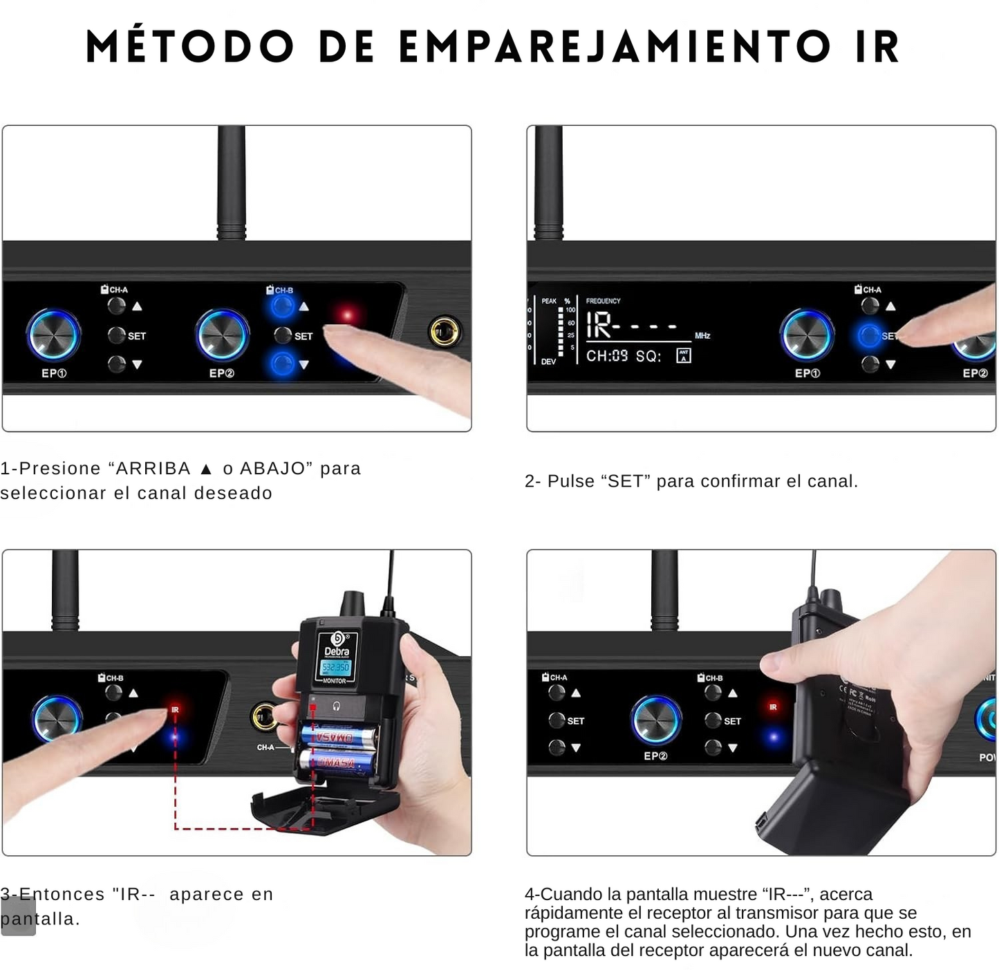 Sistema de Monitoreo inalambrico In-ear Debra  ER-202 Uhf Bluetooth + 4 Receptores