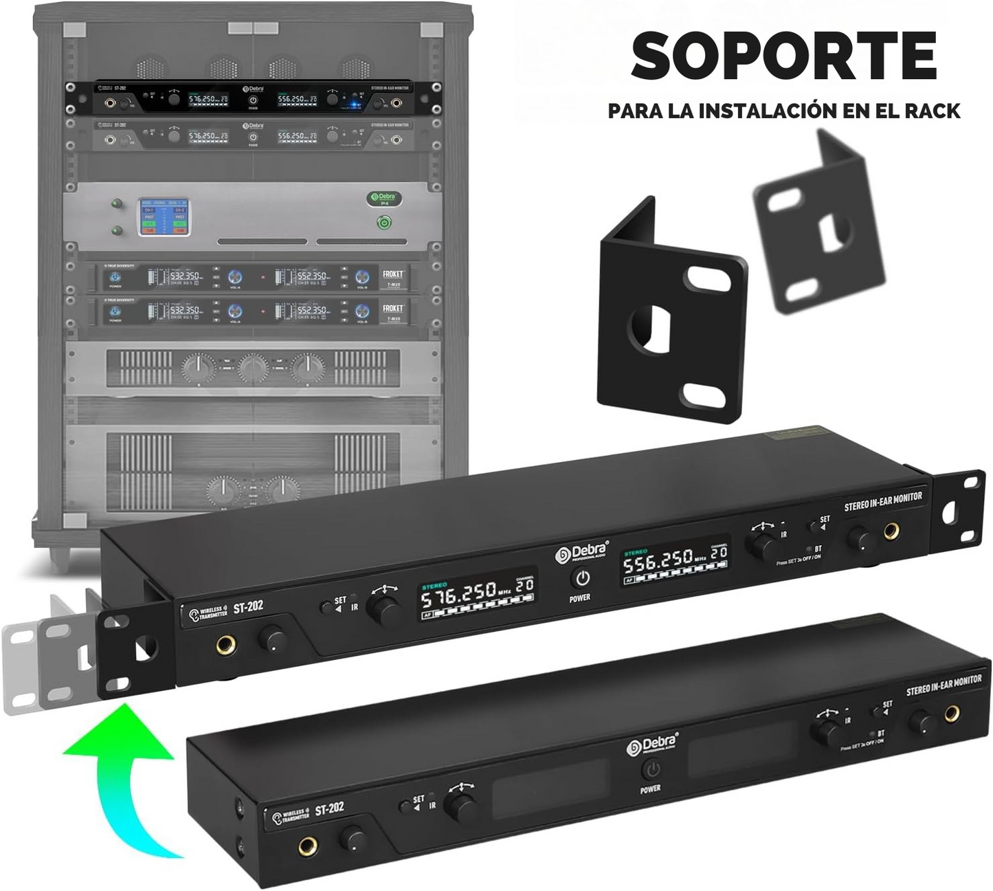 Sistema de Monitoreo Estéreo ST-202 – 24-bit/44.1k, UHF 560–590 MHz, BT 5.0