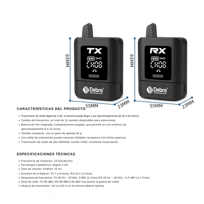 Sistema de Monitoreo Inalámbrico Intrauditivo Estéreo – 2.4G Digital, 50m Alcance, Batería Recargable, 10h Duración
