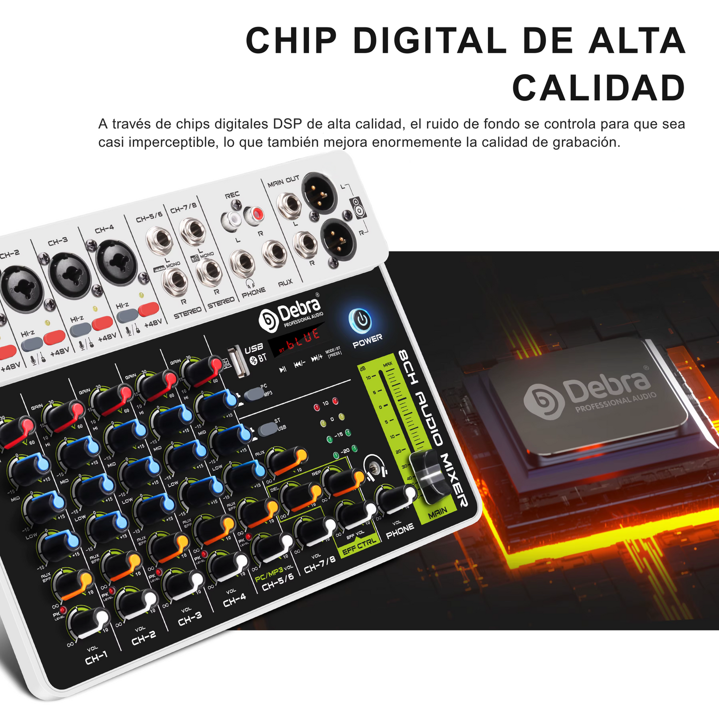 Consola Mezcladora Debra V8 8 Canales con Ecualizador - DJ Home Studio Grabación Streaming