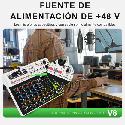 Consola Mezcladora Debra V8 8 Canales con Ecualizador - DJ Home Studio Grabación Streaming