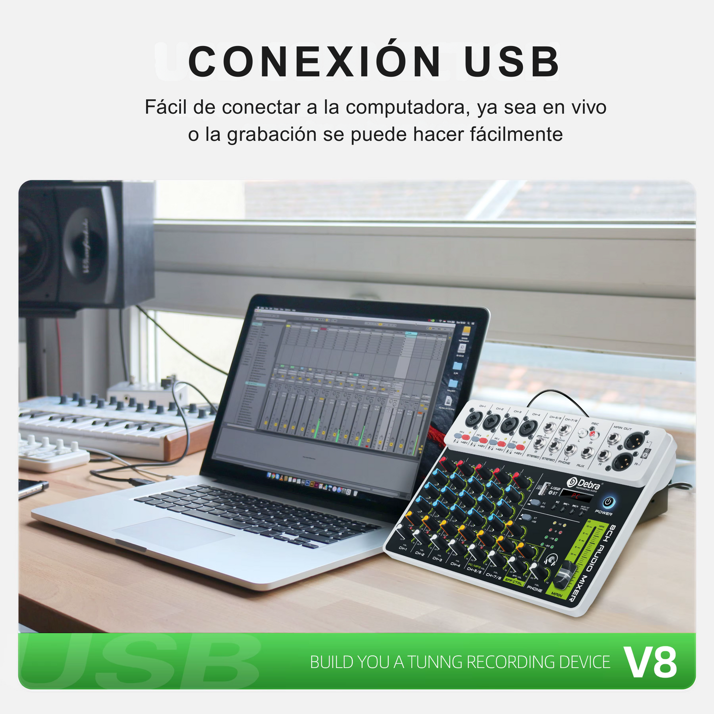 Consola Mezcladora Debra V8 8 Canales con Ecualizador - DJ Home Studio Grabación Streaming