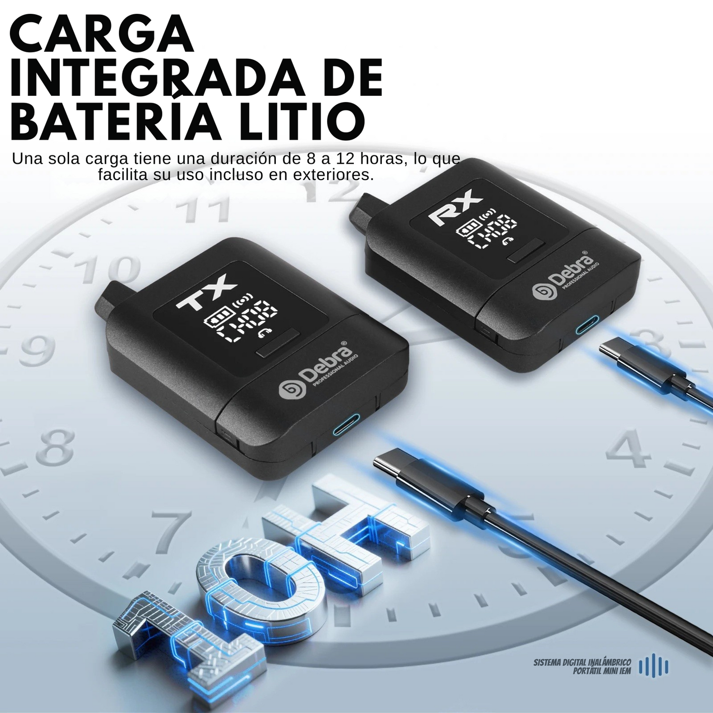 Sistema de Monitoreo Inalámbrico Intrauditivo Estéreo – 2.4G Digital, 50m Alcance, Batería Recargable, 10h Duración
