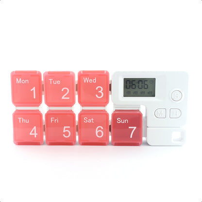 Pastillero Semanal con 4 Alarmas - 7 Compartimentos para Cada Día, Azul y Rojo