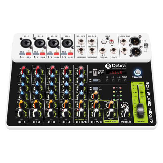 Consola Mezcladora Debra V8 8 Canales con Ecualizador - DJ Home Studio Grabación Streaming