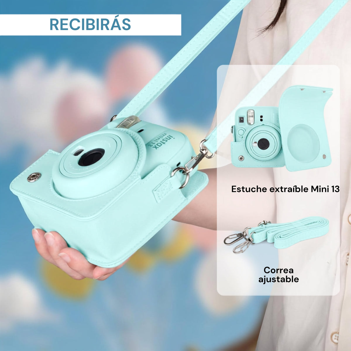 Estuche Camara Instax Mini 12 y mini 13 Verde